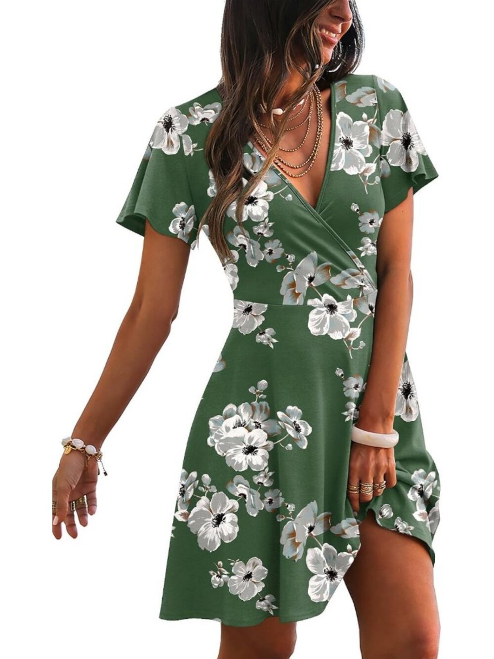 Chic A-Line Summer Sundress, Women's Casual Wrap V-Neck Dress, Fashionable